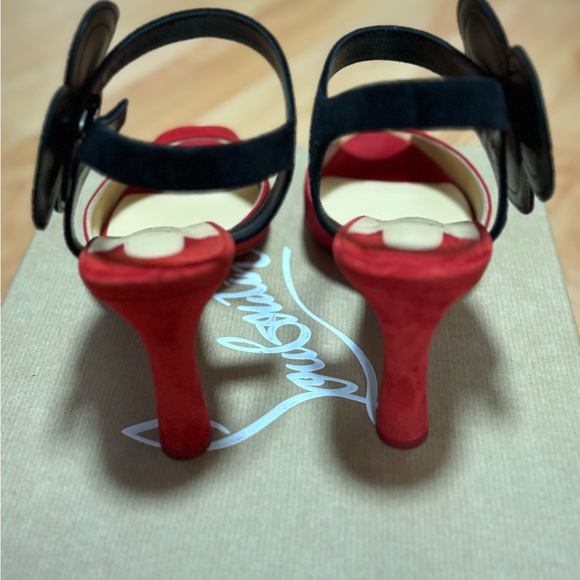 Christian Louboutin Red and Black Peep-Toe Heels - Picture 6 of 9